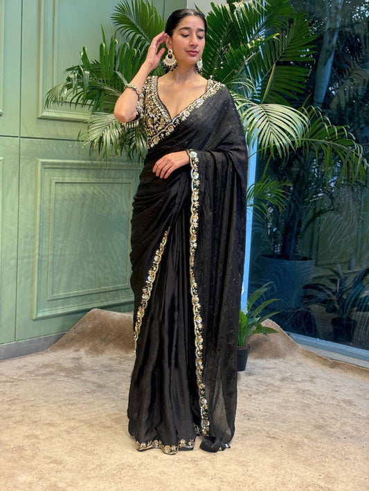 Black Saree with Golden Sequins Magic