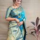 Banarasi Silk Saree in Firozy