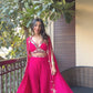 Pink Draped plazo & Mirror work  Blouse with Cape