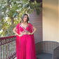 Pink Draped plazo & Mirror work  Blouse with Cape