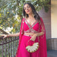 Pink Draped plazo & Mirror work  Blouse with Cape