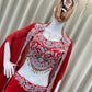 Georgette Blouse, Skirt & Koti Set with Sequins & Diamond Work