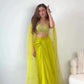 Lemon Yellow Draped Skirt & Mirror Work Blouse