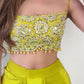Lemon Yellow Draped Skirt & Mirror Work Blouse