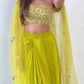 Lemon Yellow Draped Skirt & Mirror Work Blouse