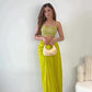 Lemon Yellow Draped Skirt & Mirror Work Blouse
