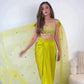 Lemon Yellow Draped Skirt & Mirror Work Blouse