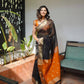 Kala Black-Orange Cotton Silk Saree