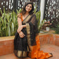 Kala Black-Orange Cotton Silk Saree
