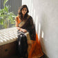 Kala Black-Orange Cotton Silk Saree