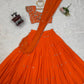 Elegant Ruffle-Style Lehenga Saree in Vibrant Orange