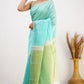 Elegant Contrast Jacquard Lilan Slab Cotton Saree