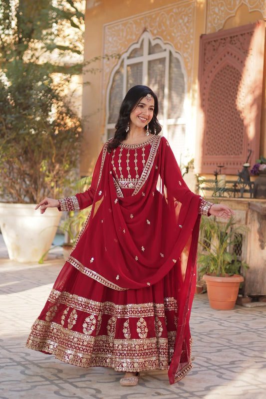 Elegant Embroidered Zari Sequins Gowns & Dressess & Dresses with Dupatta Set