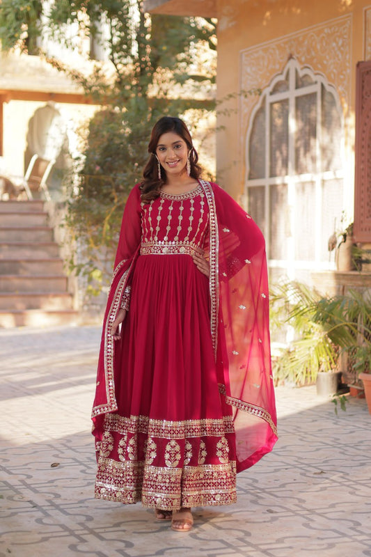 Elegant Embroidered Zari Sequins Gowns & Dressess & Dresses with Dupatta Set