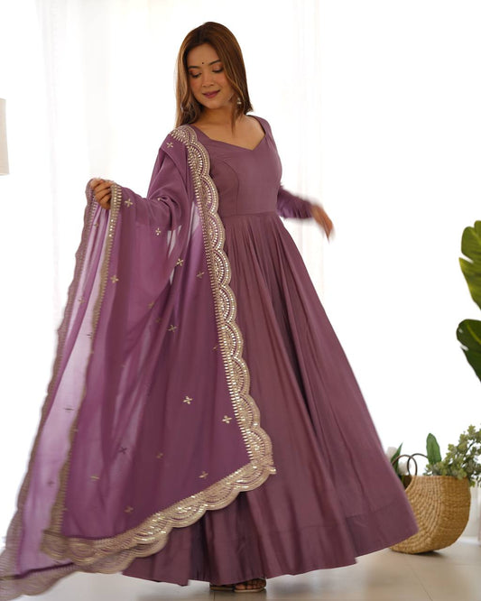 Premium Romansilk Chanderi Anarkali Gowns & Dressess & Dresses Set