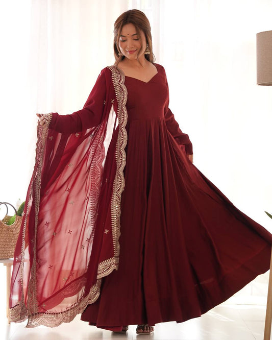 Premium Romansilk Chanderi Anarkali Gowns & Dressess & Dresses Set