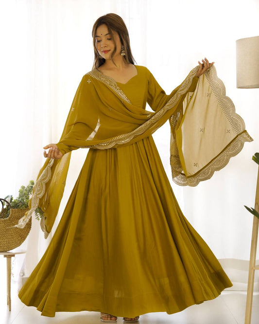 Premium Romansilk Chanderi Anarkali Gowns & Dressess & Dresses Set