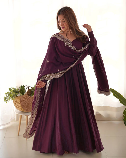 Premium Romansilk Chanderi Anarkali Gowns & Dressess & Dresses Set