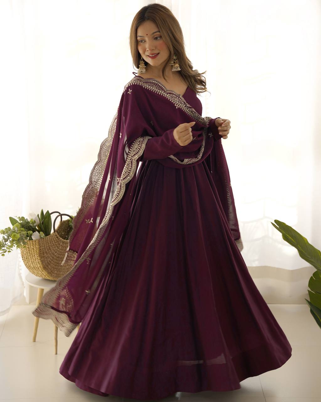 Premium Romansilk Chanderi Anarkali Gowns & Dressess & Dresses Set
