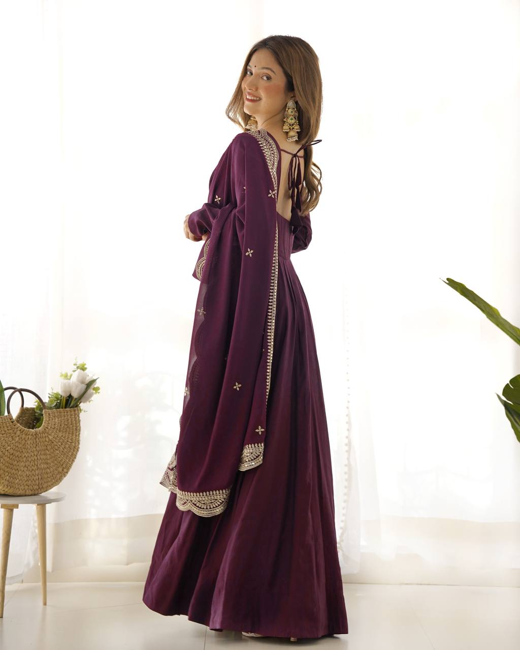 Premium Romansilk Chanderi Anarkali Gowns & Dressess & Dresses Set
