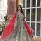 Digital Printed Russian Silk Gowns & Dressess & Dresses with Embroidered Dupatta