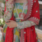 Digital Printed Russian Silk Gowns & Dressess & Dresses with Embroidered Dupatta