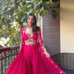 Pink Draped plazo & Mirror work  Blouse with Cape