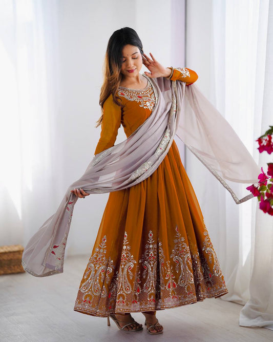 Heavy Designer Party Wear Gowns & Dressess & Dresses with Dupatta – Multy Thread Embroidery & Sequence Work