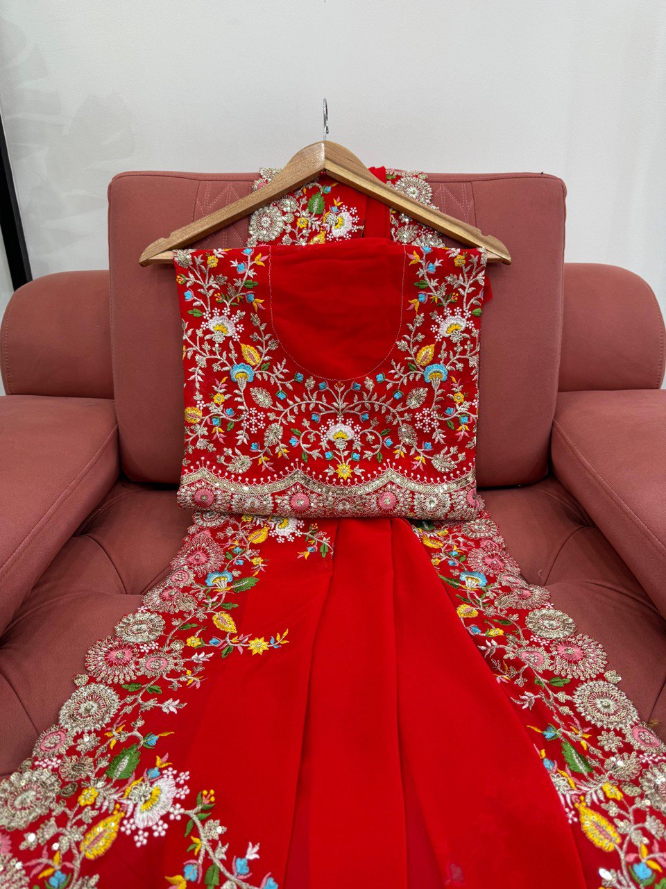 Red Designer Faux Georgette Saree with Thread & Sequence Work