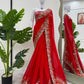 Red Designer Faux Georgette Saree with Thread & Sequence Work