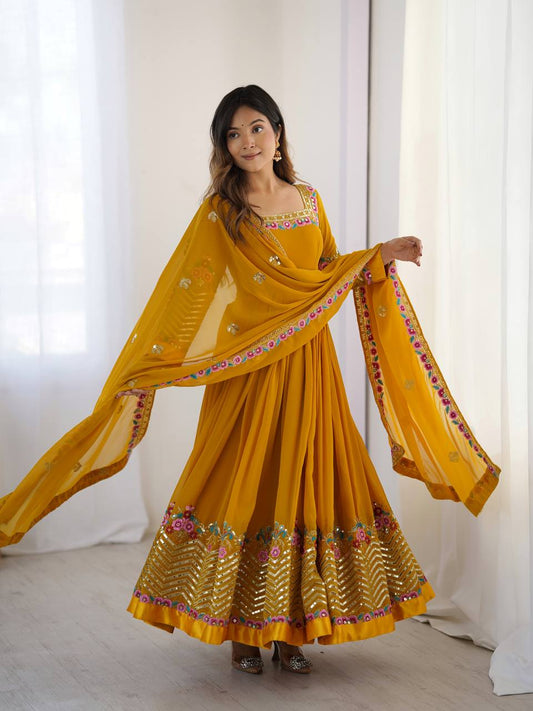 Heavy Georgette Embroidered Party Wear Gowns & Dressess & Dresses with Dupatta