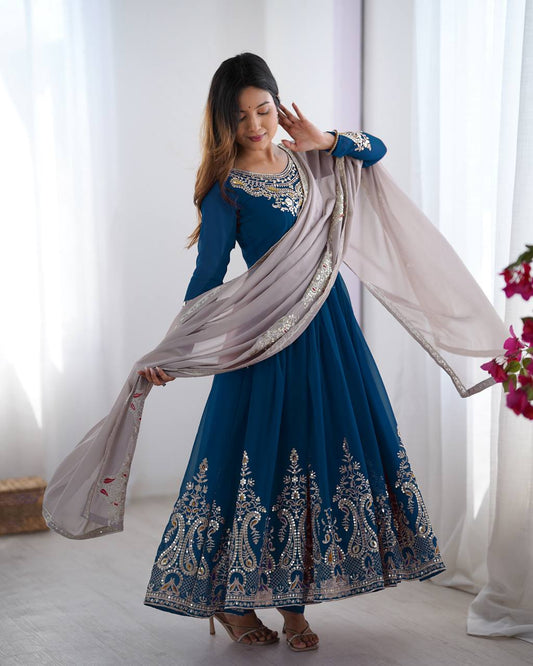 Heavy Designer Party Wear Gowns & Dressess & Dresses with Dupatta – Multy Thread Embroidery & Sequence Work