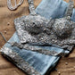 Sky Blue Designer Saree with Cording & Sequins Embroidery | Unstitched Blouse