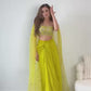 Lemon Yellow Draped Skirt & Mirror Work Blouse