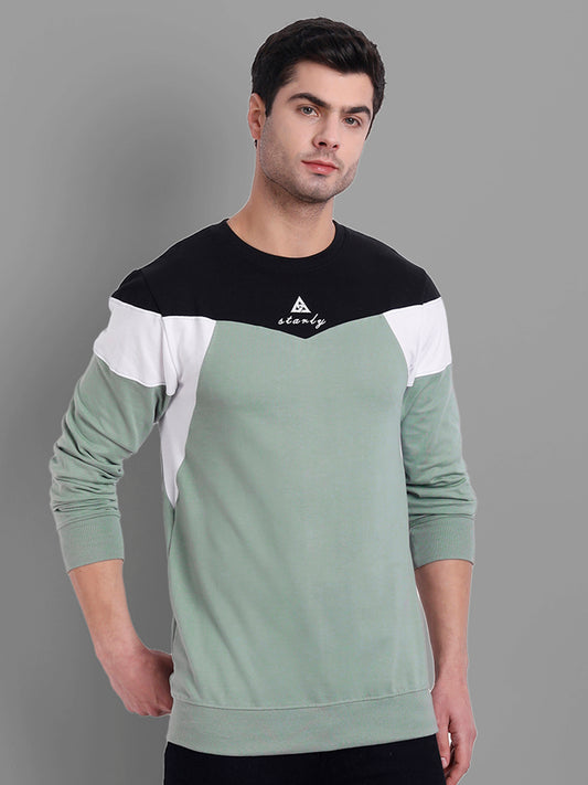 Men C-Green-Coloured Colourblocked Cotton Sweatshirt