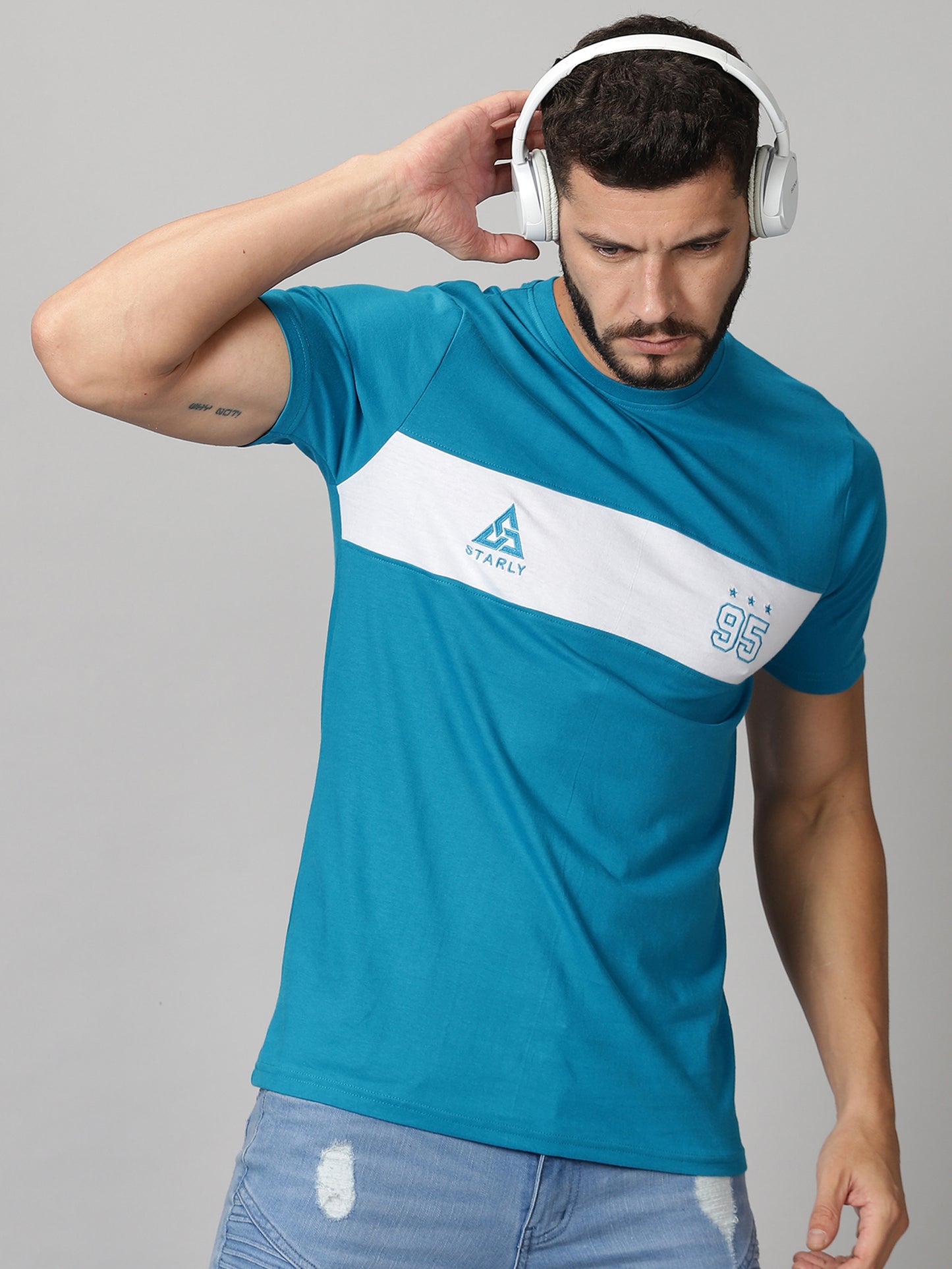 ColourBlocked T-Shirt: Aque Blue