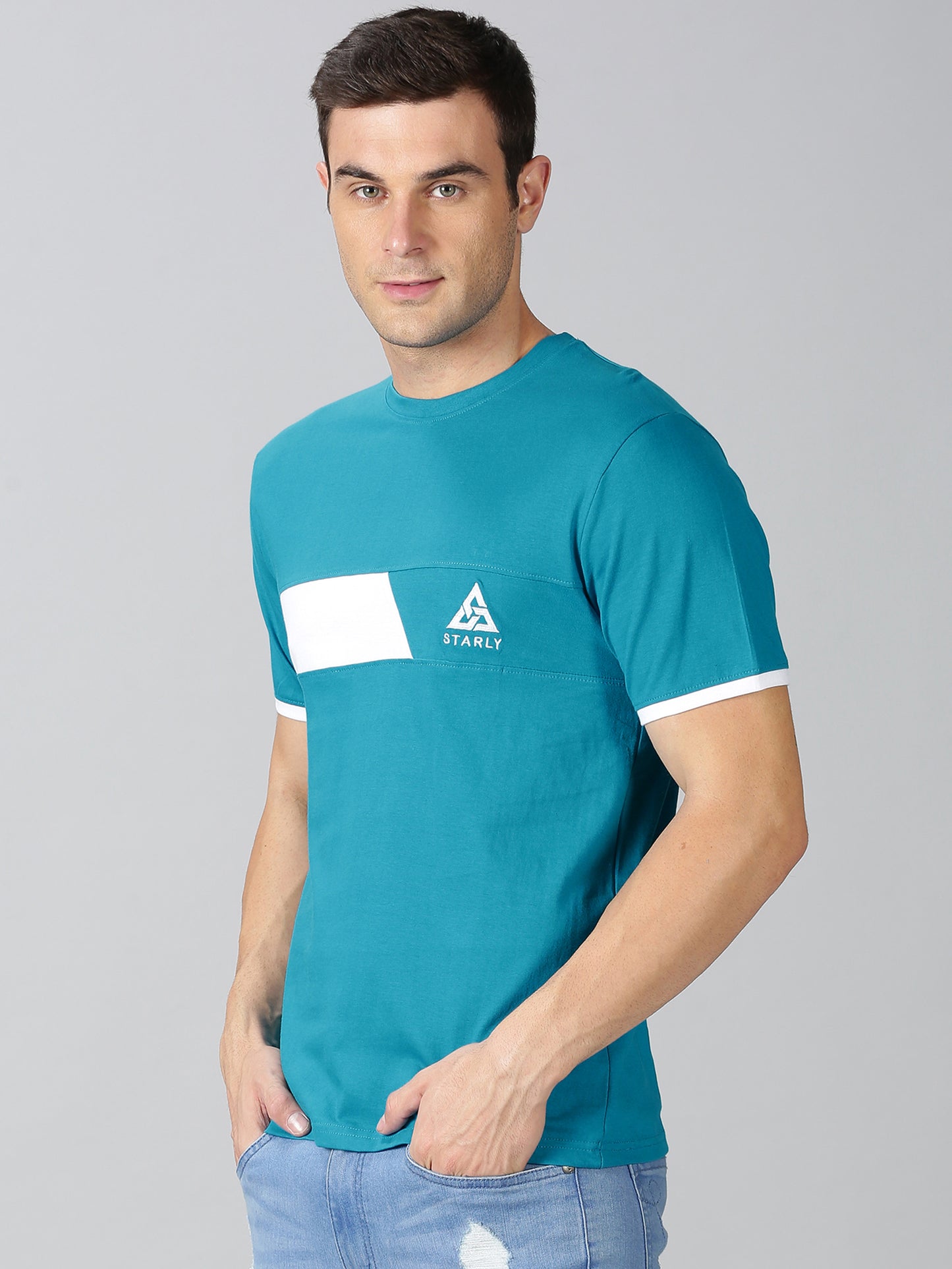 ColourBlocked T-Shirt: Aque-Blue