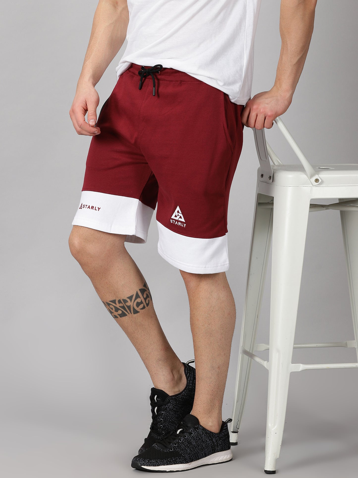 Block Pattern Shorts: Maroon