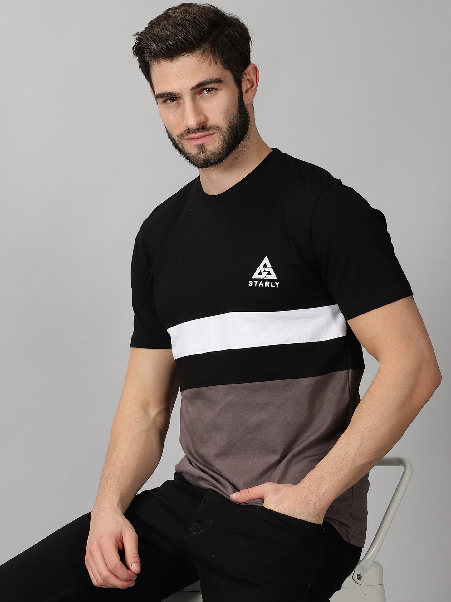 ColourBlocked T-Shirt: Black Grey