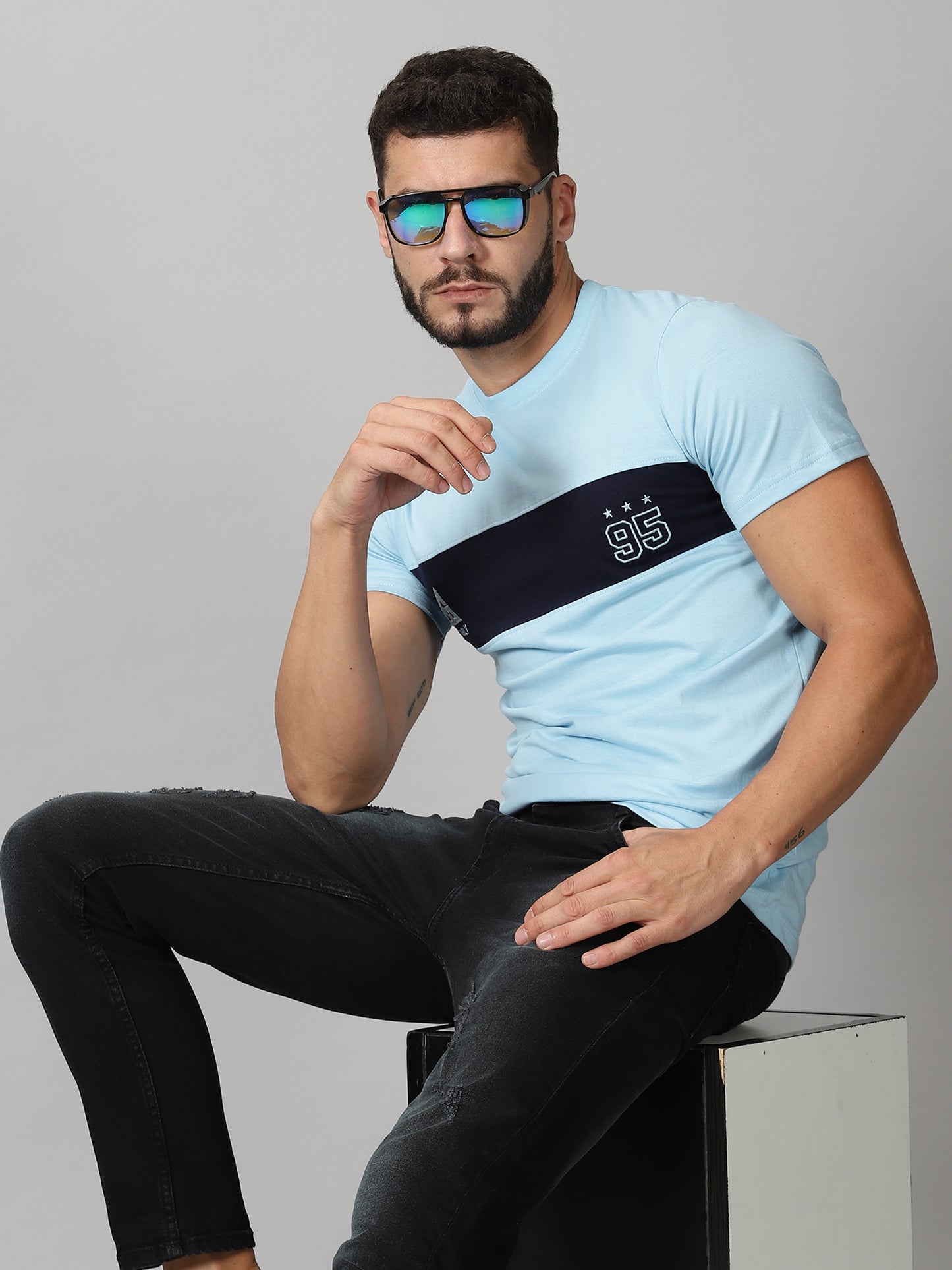 ColourBlocked T-Shirt: Sky-Blue