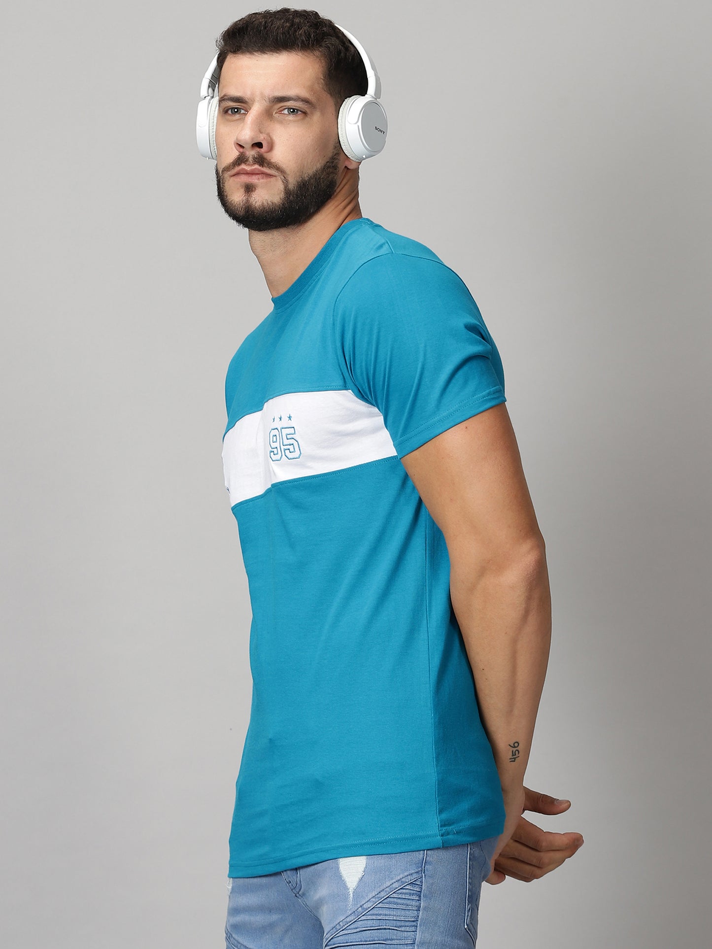 ColourBlocked T-Shirt: Aque Blue