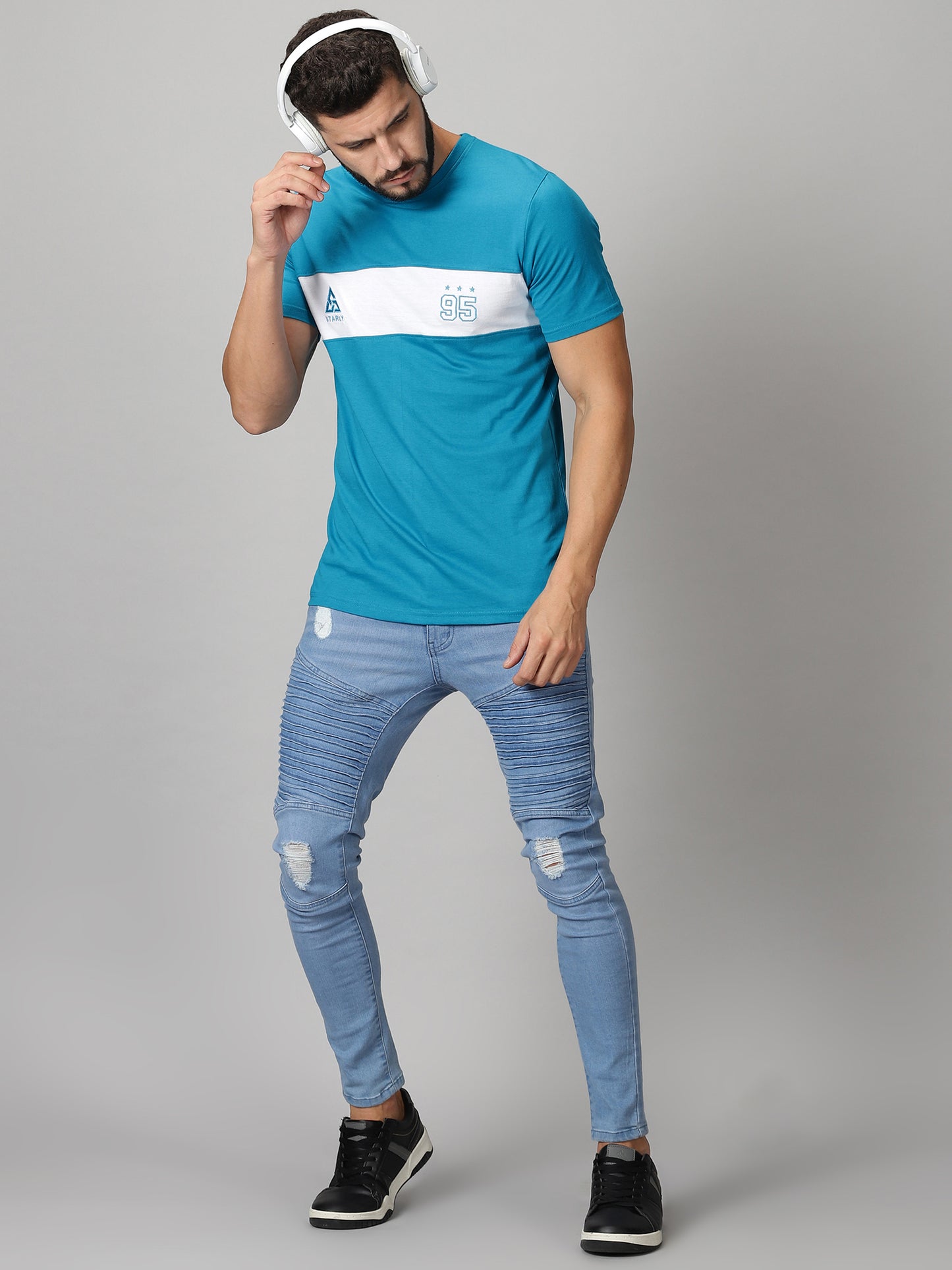 ColourBlocked T-Shirt: Aque Blue