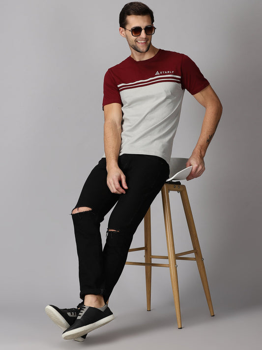 ColourBlocked T-Shirt: Maroon-Grey