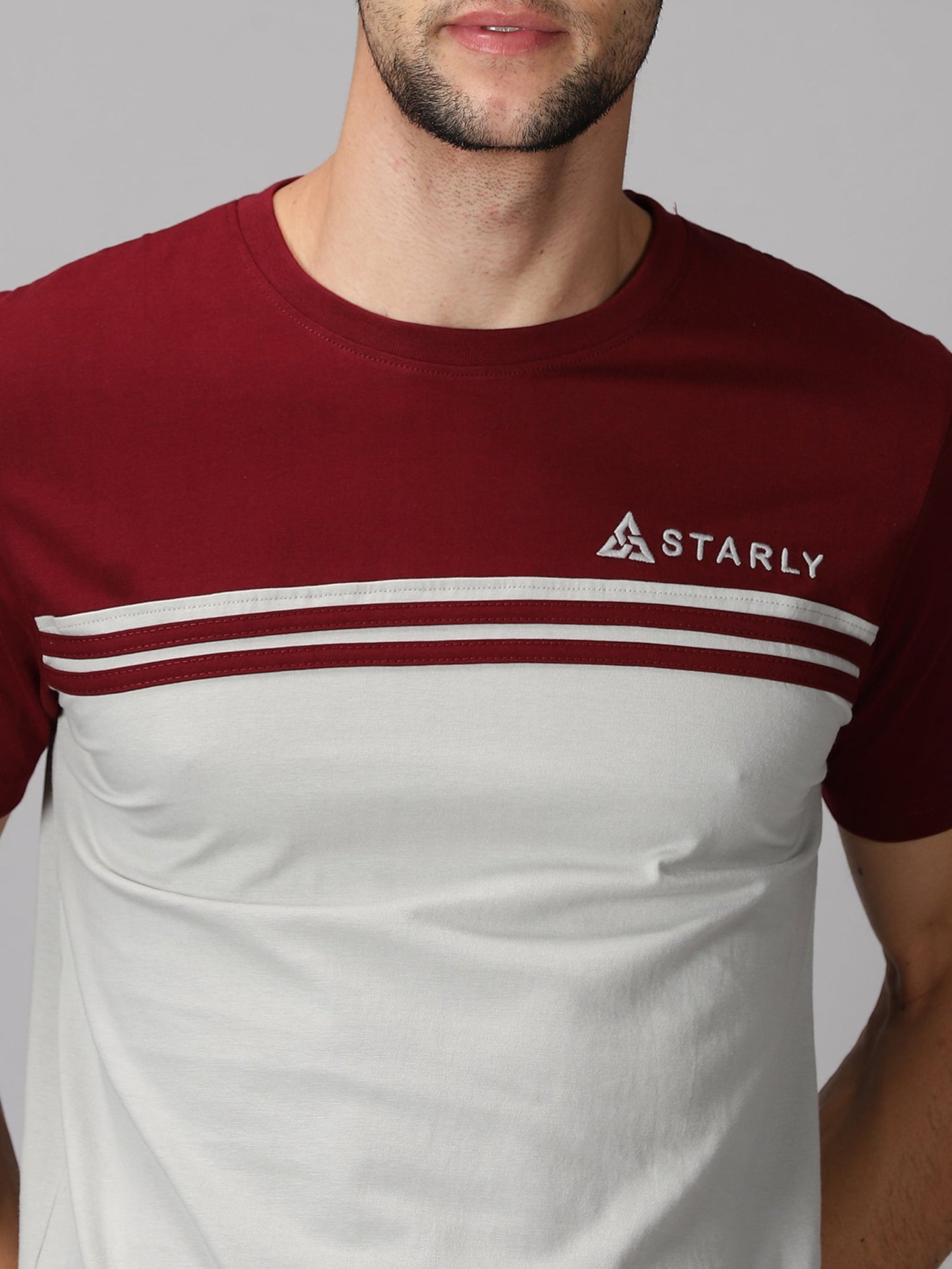 ColourBlocked T-Shirt: Maroon-Grey